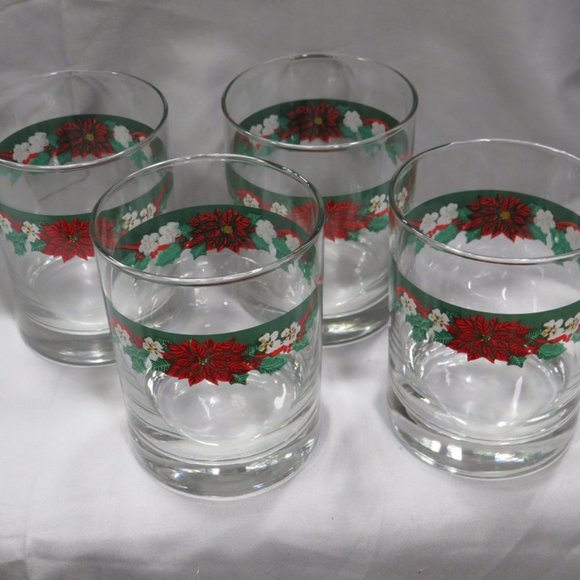 Poinsettia Old Fashioned Rocks Barware - Set of 4 -- Vintage! - Picture 1 of 4